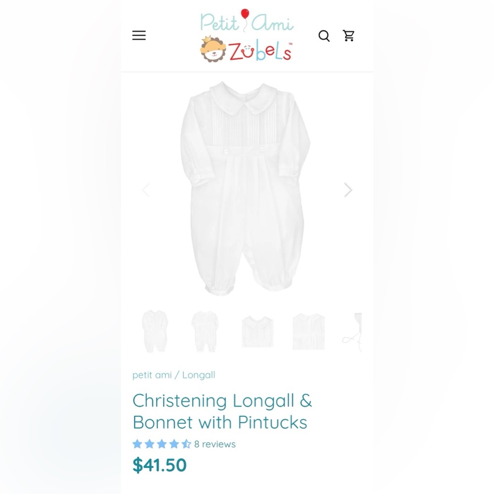 NWOT Petit Ami Christening Longall Pintucks Bonnet White Infant Toddler Outfit